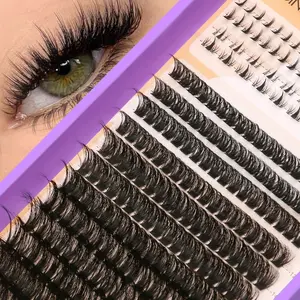 GROINNEYA 16 Rows Thick Dramatic Cluster Lashes 10-18mm Mix Length Lash Cluster Voluminous 5D Faux Mink Lashes Puffy Airy False Lashes Ultra Long Individual Lashes Single Cluster Eyelashes For DIY Lashes Extension,Winged End Eye Elongated,Date And Party