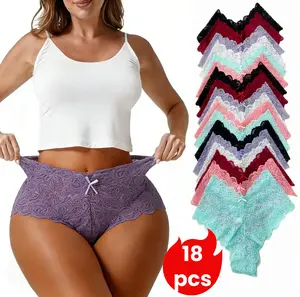 18-Pack Plus Size Women's Low-Waist Lace Panties, Sexy Lightweight Mesh Seamless Underwear, Multicolor Minimalist Style, Ideal for Gifts for Weddings, Vacations and Valentine's Day