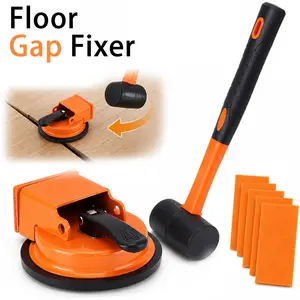 Heavy Duty Floor Gap Fixer Tool with 1×Orange Suction Cup, Plank Grabber for PVC Flooring & Masonry Tiling Gap Repair, Includes 1×Non-Slip Hammer, 5×Single-Sided Adhesive Buffer Pads, 70 kg Load Capacity