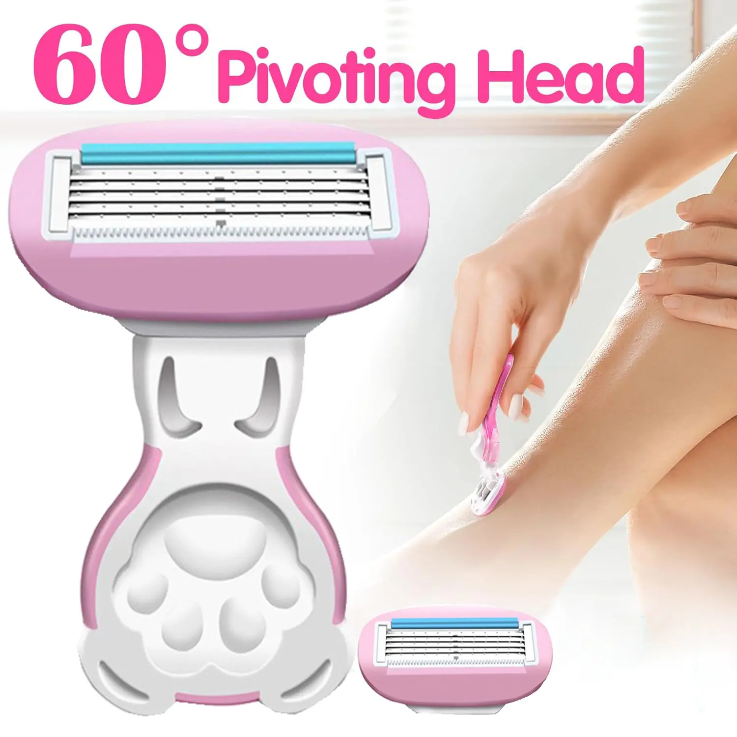 Travel Razors for Women, Travel Size Include 1 Handle and 2 Cartridges, Extra Smooth 5-Blade Travel Razor
