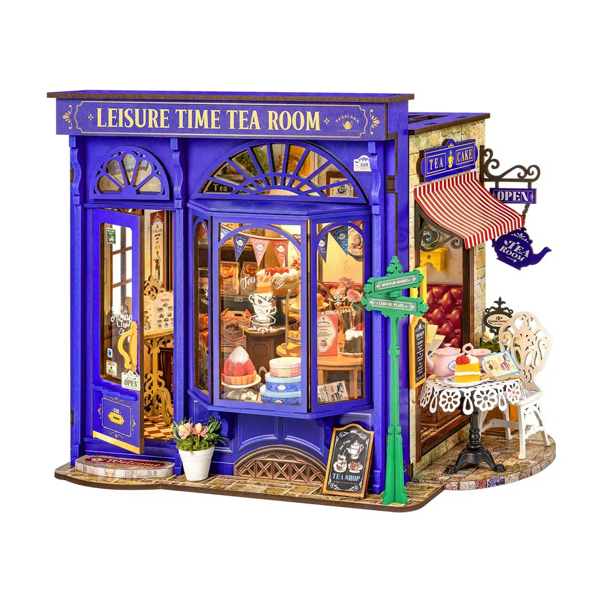 Rolife DIY Miniature House Kit Leisure Tea Time, 3D Book Nook Openable Bookshelf Decor for Adults, Mini Model House Kits, DIY Crafts Kit Halloween for Adults (Leisure Tea Time)