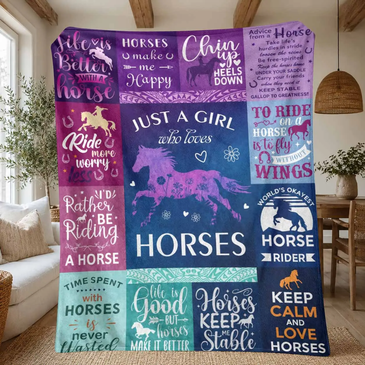 1pc Horse Blanket | Best Gift For Horse Lovers, Just A Girl Who Loves Horses, Christmas Birthday Gift Decoration