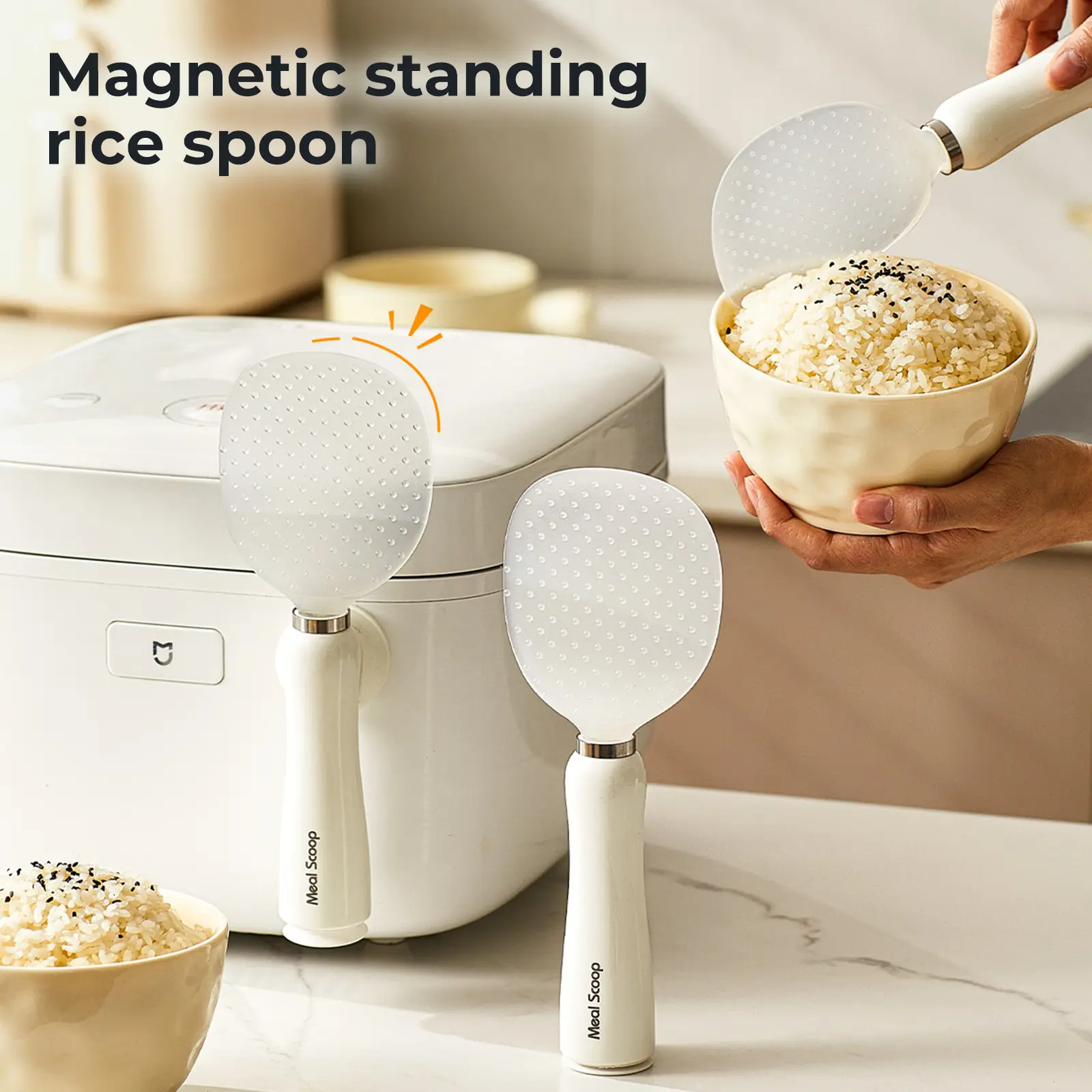 Magnetic Self-Standing Rice Spoon, Non-Stick & Heat-Resistant, PP & Silicone Meal Scoop, Multifunctional Kitchen Tool for Rice Cooker, Home Cooking, Restaurant & Daily Kitchen Use, BPA-Free Kitchen Utensils#SummerWins #DealsForYouDays#midyearsale