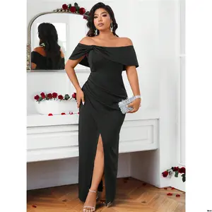 Dress Large Size Slit Off Shoulder Solid Color Women Belle SHEIN