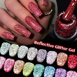 MTSSII 7ml Fluorescent Reflective Gel Nail Polish, Sparkly Glitter Pink Rose Red Blue Green Neon Diamond Color Gel Polish, Suitable for DIY Nail Art Gel Varnish Manicure