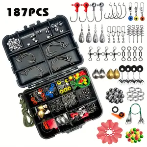 187-Piece Outdoor Fishing Accessory Set with Tackle Box, Including Hooks, Sinkers, Weight Swivels, Snap Swivels, and Sinker Slide Kit
