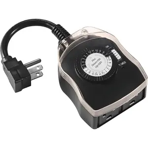 Outdoor Timer Outlet , 24 Hour Mechanical Plug in Light Timer, 2 Grounded Outlets for Halloween and Christmas Decorations, 15A 1/2 , ETL Listed (1 Pack)