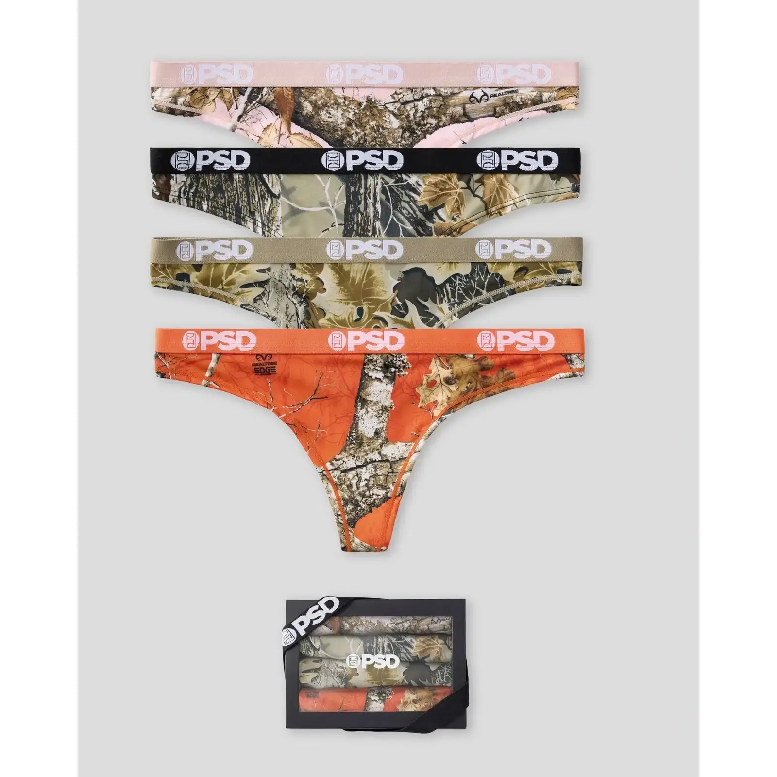 PSD Womens Realtree Thong 4 Pack Boxed Gift Set - Comfortable, Breathable, Ultra-Light Fabric