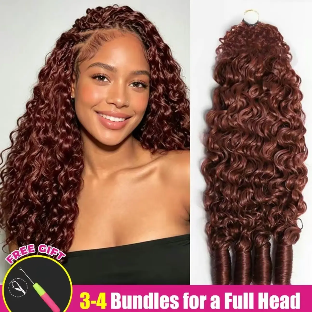 [NEW ARRIVAL] ISEE HAIR Reddish Brown & 99J Burgundy Crochet Human Hair Burmese Curly Designed for Miracle Knots Pre Separated 50g/Pack Knotless Boho Braids Vacation Hair Plush Texture Wear Boho Knotless Summer Braids #TikTokShopBackToSchool #SohoChic