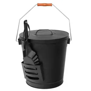 5.15Gal Iron Metal Ash Bucket - Handle-Equipped, Galvanized Outdoor Ash Bin with Swing Top Lid, Heat-Proof Large Container, Shovel for Fireplaces, Wooden-Burning Stoves, Handle-Equipped Buckets