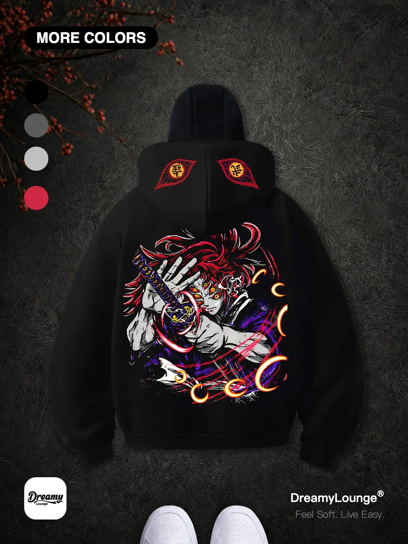 Demon Slayer Death Mask Night Breathing Upper String One Print Relaxed Fit Hoodie, Dual-Layer Face Cover Design, Casual Streetwear