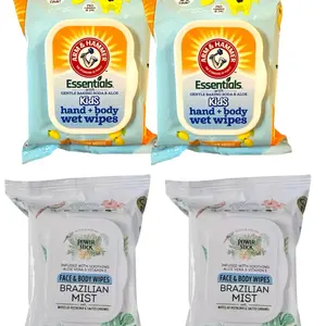 2x 30 Ct Face+Body Wipes - Brazilian Mist with Pistachio and Salted Caramel Notes, Infused with Aloe Vera and Vitamin E/ 2x30 Ct Essential hand and body, wet wipes with gentle baking soda and aloe-Body Care