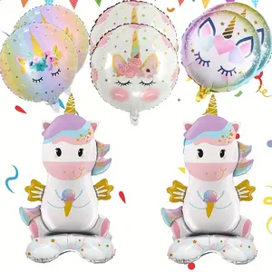 8pcs Unicorn Balloons Birthday Party Magical Celebration Decorations, Horse Head Balloon Closed Eye Unicorns Aluminum Foil Balloons, 2 Standing & 6 18 Inch Balloons