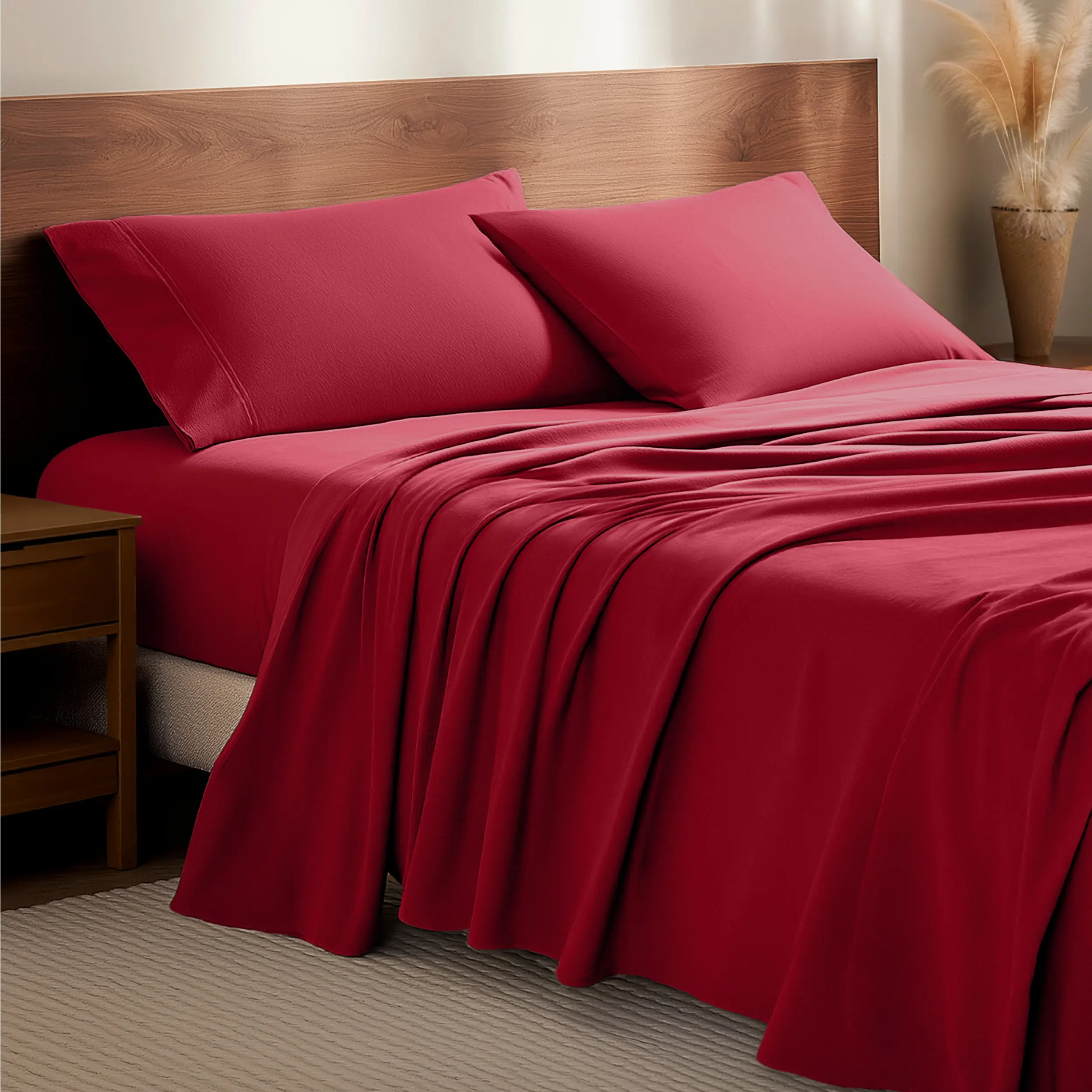 Bare Home Double Brushed Flannel Bed Sheet Set - Solid Color, Soft Cotton Bed Linens