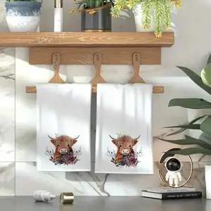 Highland Cow Kitchen & Bathroom Towels Set, Ultra Soft Durable Polyester Fiber, Rustic Farmhouse Decor, Ideal Gift for Animal Lovers, Premium Towel Set, Soft Absorbent Towel