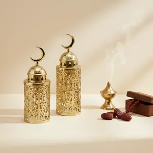 Gold Ramadan Lantern Set | Luxury Islamic Metal Lanterns with Crescent Moon | Eid Home Décor | Iftar Table & Mantel Styling