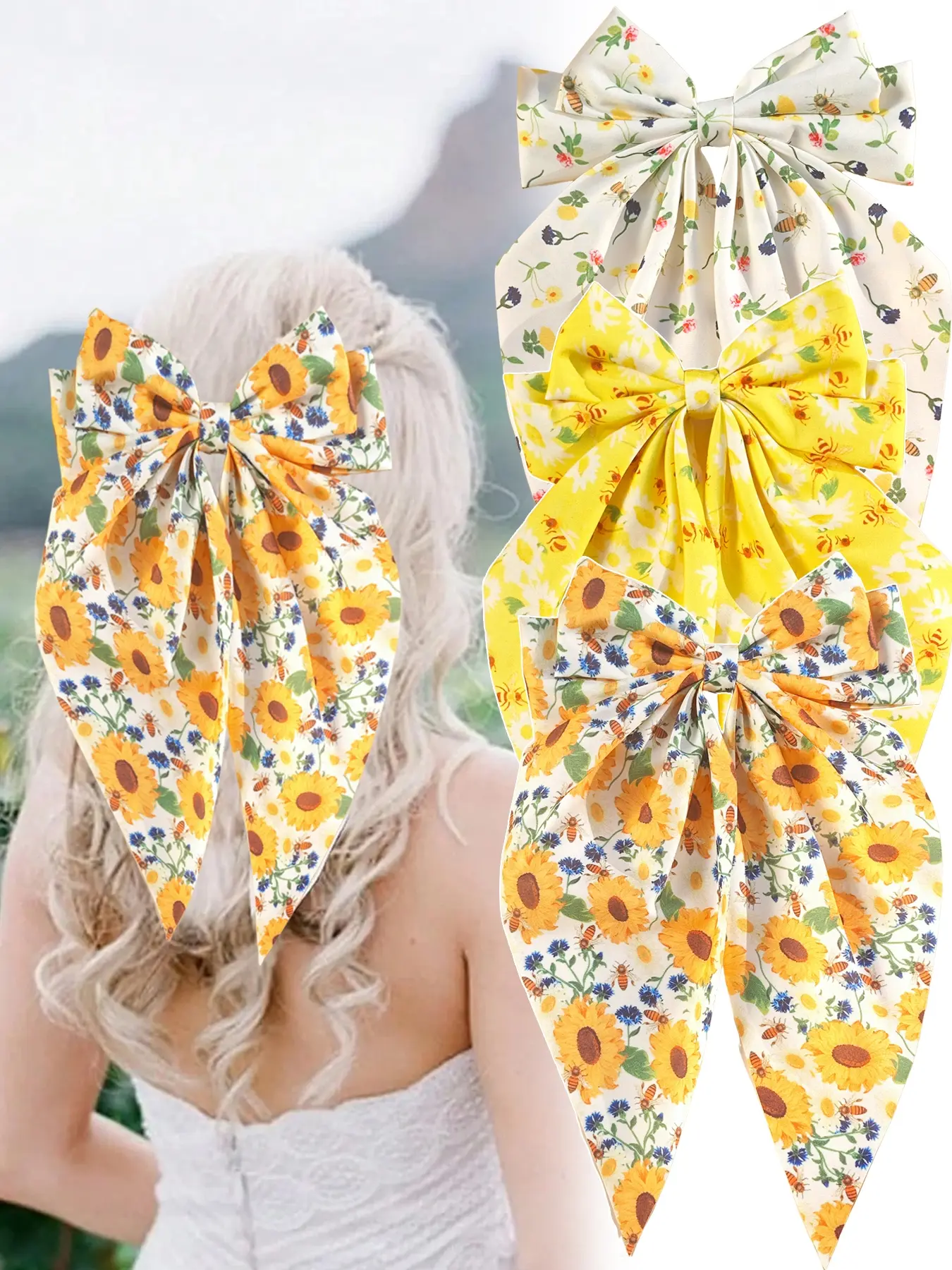 2pcs ladies' sunflower bow bowknot hair clip cute bee oversized bow hair clip Bows for Hair suitable for New Year parties, vacations, holiday gifts, daily leisure hair accessories hair clip Flower Hair Clips Hair Clip Set