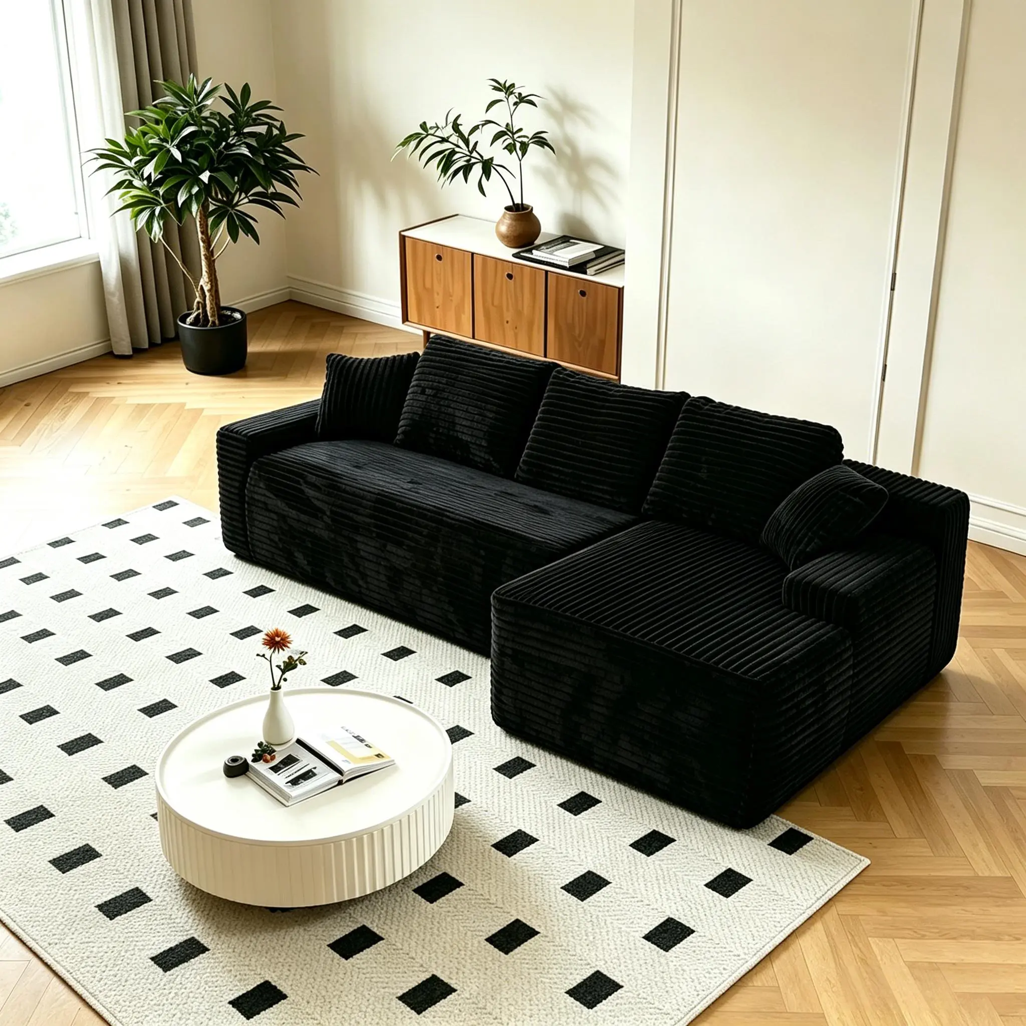 summerwins Minimalist L-Shaped Convertible Modular Cloud Sectional Sofa - Corduroy Upholstered, Memory Foam, Movable Storage, Oversized Plush Chaise Lounge, Vacuum Compression Packaging, Eco-Friendly, 2-Piece Flexible Sofa Set for Small Space Living Rooms