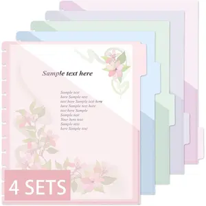 4Set 5 Tab Discbound Pocket Dividers 8.5 x 11 Plastic Binder Dividers with Pockets & Tabs Discbound Planner Supplies for Business Office (Pastel)