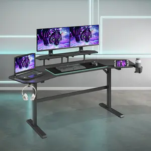 Gaming Desk, Standing Desk Keyboard Tray, 70" Wing Shaped Music Studio Desk Electric Desk Sit 2 Stand Desk, Gaming Recording Live Stream, Slot Design