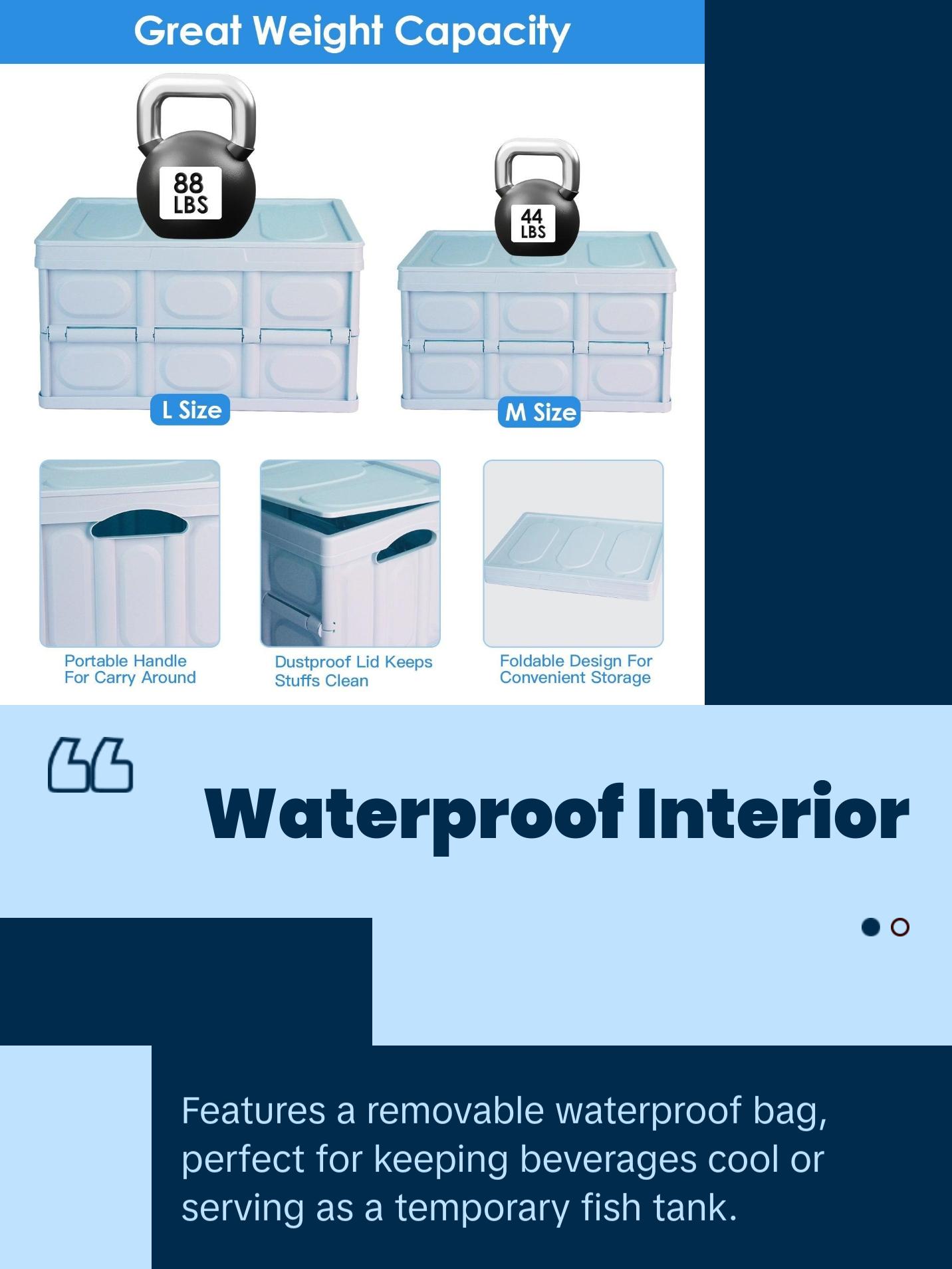 Collapsible Storage Bins with Dustproof Lid, Waterproof Interior, Stackable Design, Ideal for Camping, Fishing, and Living Room Use