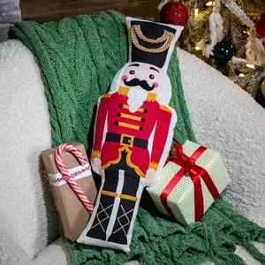 19" x 7" Multicolor Nutcracker-Shaped Christmas Cotton Pillow