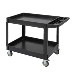 GARVEE Utility Service Cart 2 Shelf 500 Lbs, 2 Tier Heavy Duty Rolling Tool Cart On Wheels for Warehouse, Garage, Cleaning, Jobsite, Manufacturing, Maintenance, 45"×25" Black