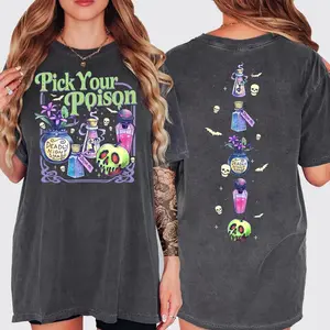 Pick Your Poison 2 Sides T-Shirt, Retro Halloween Shirt, Vintage Oh Right That Poison, Llama Poison For Kuzco, Spooky Season Gift, Cotton Top Womenswear