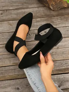 Women's New Pointed Toe Ballet Shoes, Simple Design, Ankle Cross Strap, Easy Slip-On, Soft Sole Flats, Comfortable, Ideal for Daily Commute and Casual Wear