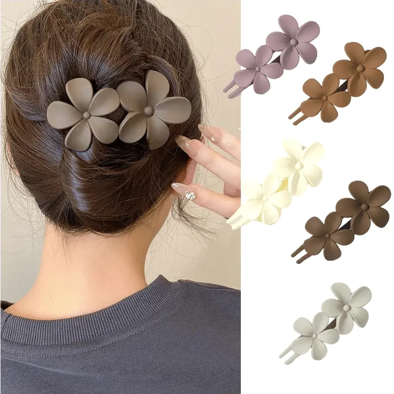 5Pcs Flower Flat Hair Clips - Stylish Lay Flat Claw Clips for All Hair Types,Multi-Styles Matte Non-slip Hair Clips for Women Girls Wedding Prom Party Hair Decorations