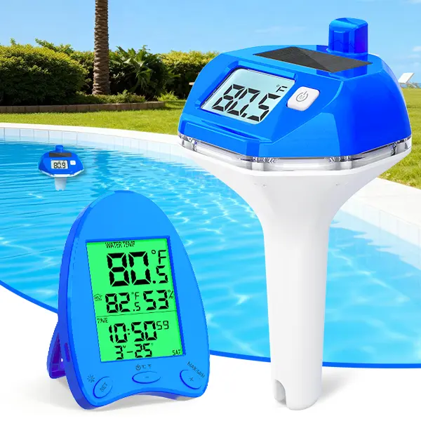 Blue Floating Solar-Powered Wireless Swimming Pool Thermometer, Easy-to-Read, Dynamic LED Light Show, Dual Backlit Display, 650FT Transmission, IP68 Waterproof Swimming Pool Accessories