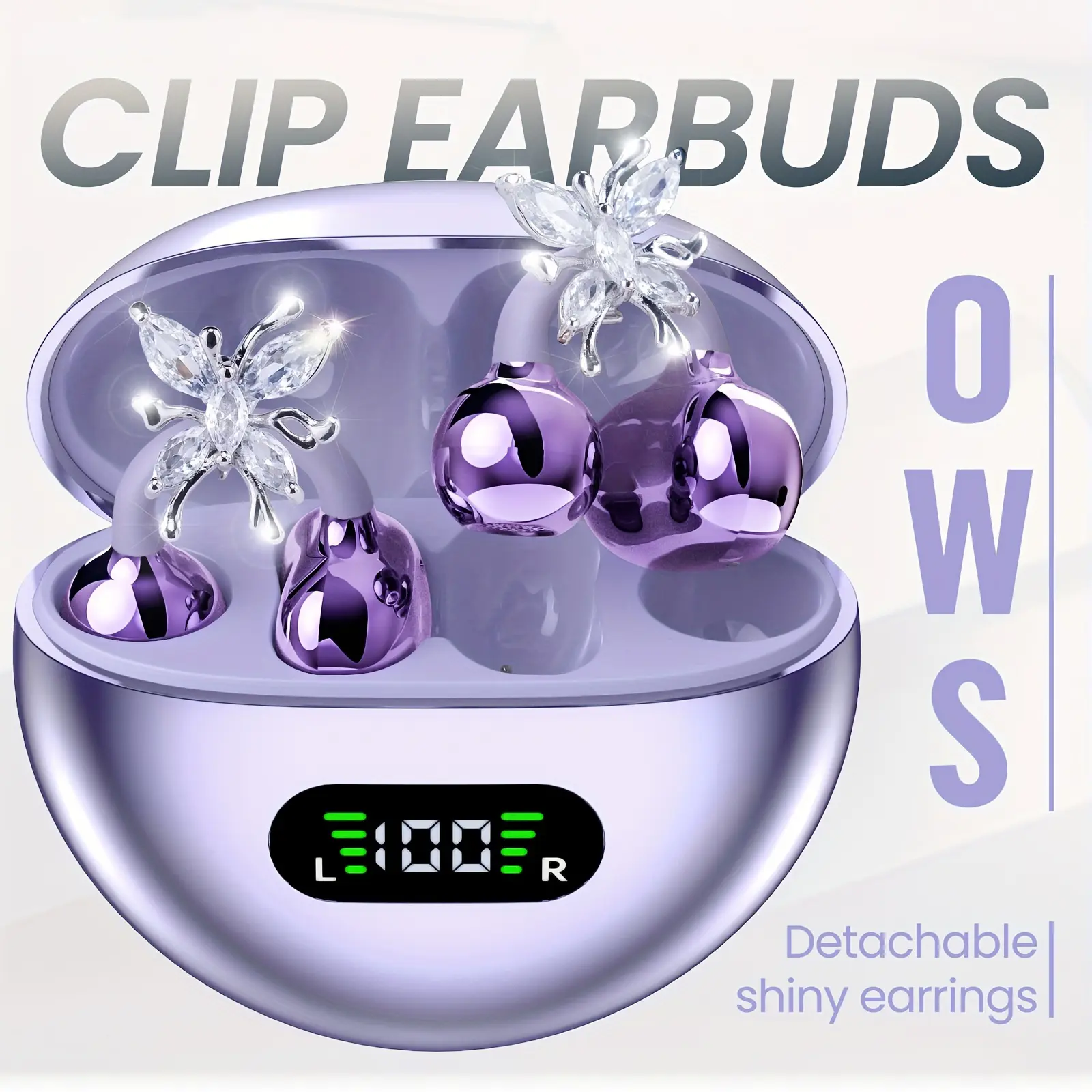 TEMPOMIND Bow decoration wireless clip on earphones, soft silicone clip on earphones, noise cancelling sports clip on earphones, Bluetooth earphones for making calls and listening to music