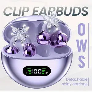 Bow decoration wireless clip on earphones, soft silicone clip on earphones, noise cancelling sports clip on earphones, Bluetooth earphones for making calls and listening to music