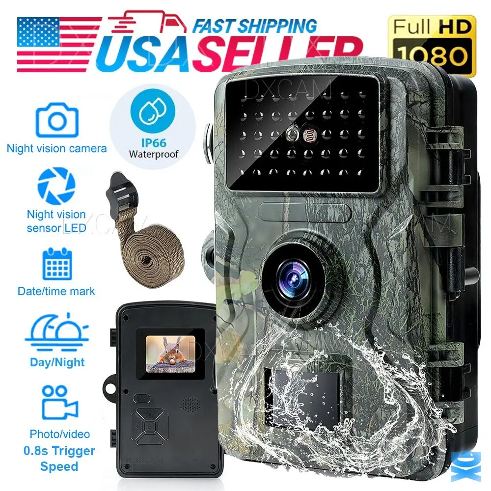 Trail Camera , Mini Game Camera with Night Vision 0.1s Trigger Time Motion Activated 130°Wide-Angle, Waterproof Trail Cam with 2.0” HD TFT Screen, Hunting Camera for Wildlife Monitoring