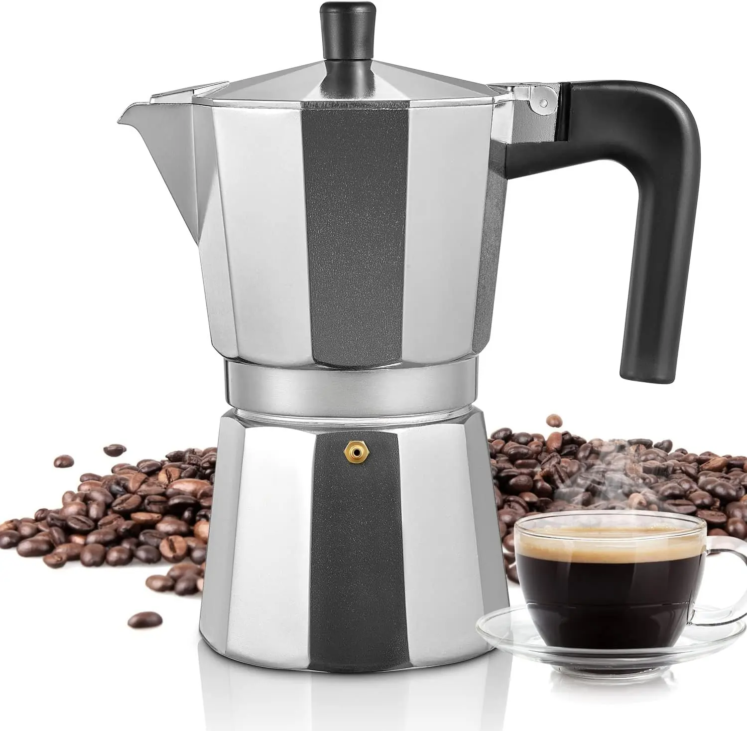 Stovetop Espresso Maker, 3 Cups Moka Coffee Pot Italian Espresso for Gas or Electric Ceramic Stovetop, Italian Coffee maker for Cappuccino or Latte