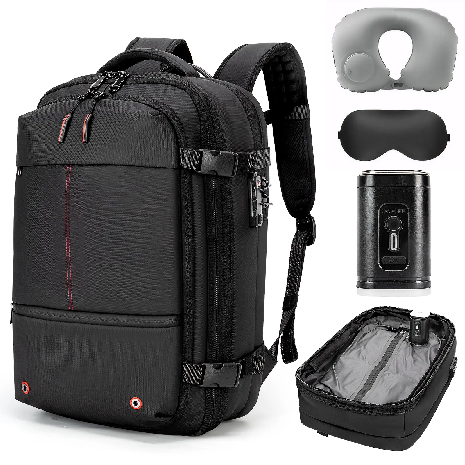KABAQOO Unisex TPU Vacuum Compression Backpack with Pump - Airtight, Waterproof, TSA-Lock, Built-In Organizer, Expandable Airline Travel Carry-On Saves 50% Luggage Space, Functional Backpacks, High Capacity Backpacks