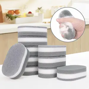 [Premium Cleaning Sponge]Premium Durable Cleaning Sponge, Oval Gray White Double-sided Scouring Pad - Household Cleaning, Dishwashing Sponge, Scratch-Resistant Sponge, Cleaning Supplies, Cleaning Tools, School Preparation