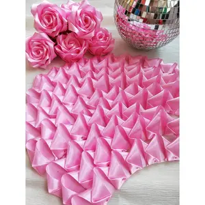 100Pcs Multicolor Decorative Ribbon Roses Flower Bouquet - DIY Handmade Eternal Bouquet with 2 Random Technologies (Punching or Heat Stamping) for Wedding, Home Decor Projects, Ribbon Roses Bouquet