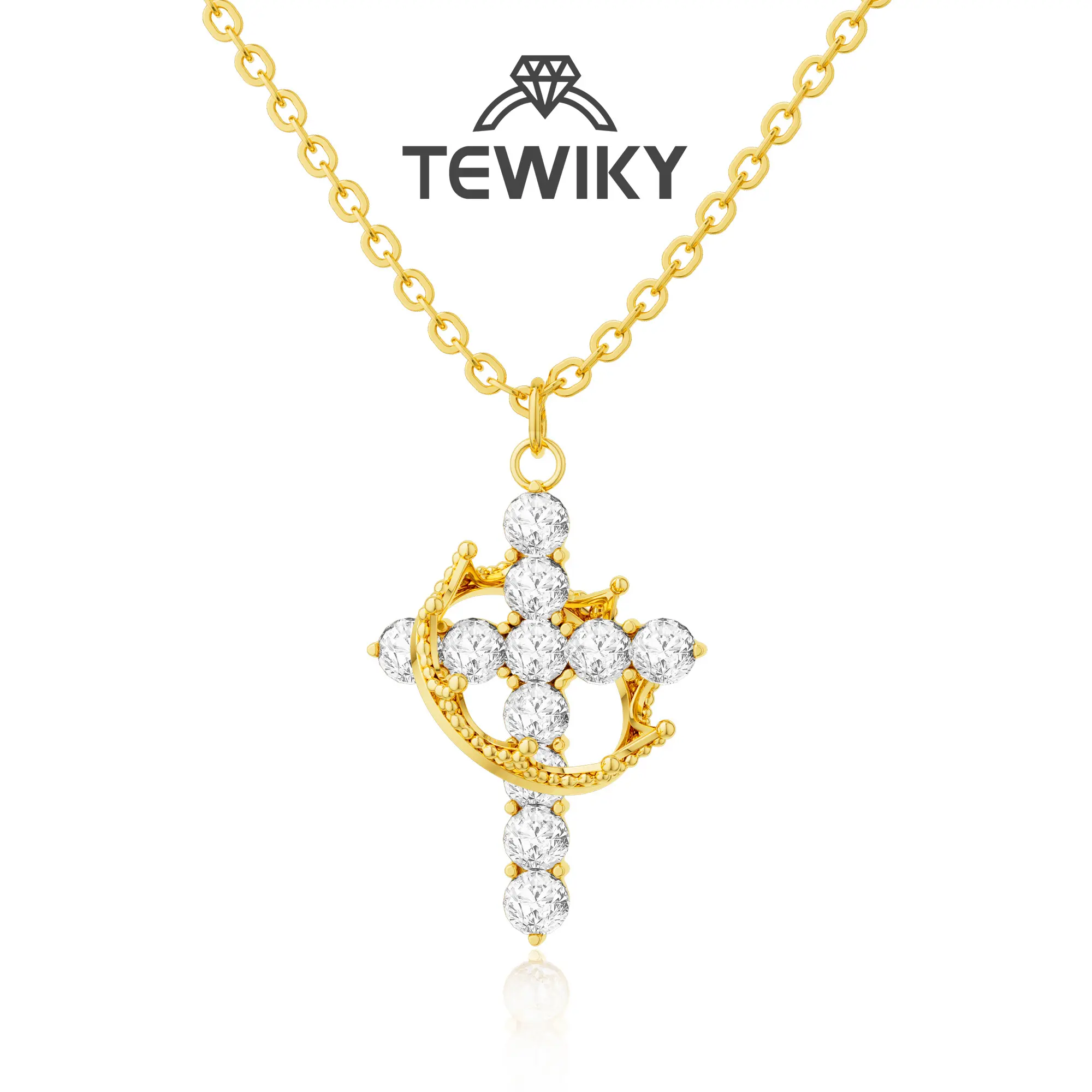 Tewiky Simple Crown Cross Necklace - 14K Gold/Silver/Rose Gold Pendant Jewelry for Women, All-Match Exquisite Daily Choker, Fashion Jewelry Gift