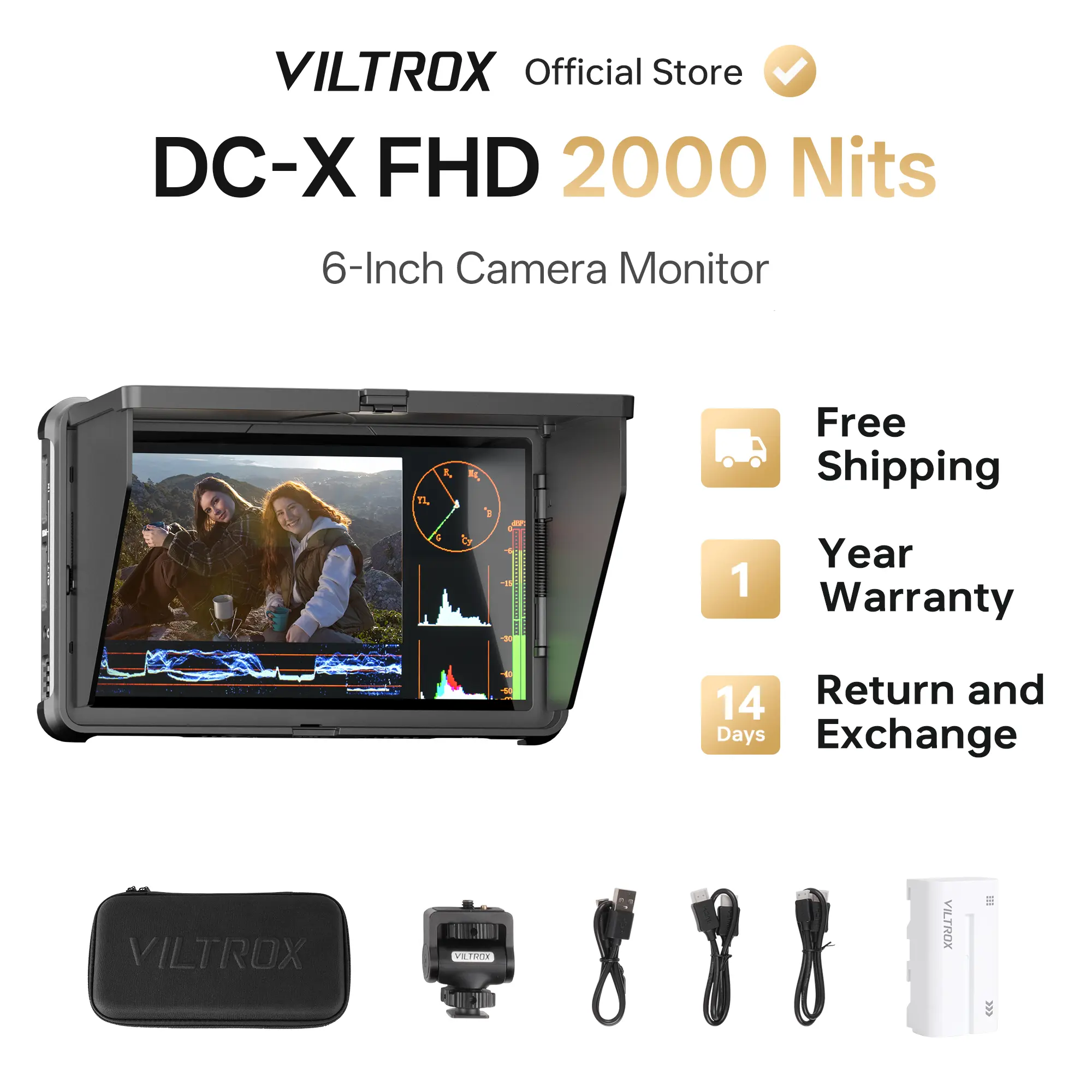 Viltrox DC-X 6-Inch FHD IPS Camera Monitor - Custom Touchscreen, Aluminum Alloy Compact Body, Efficient Cooling System, Lithium Battery, Extended Battery Life, Multiple Power Supply Options, High Contrast Outdoor Camera Accessory