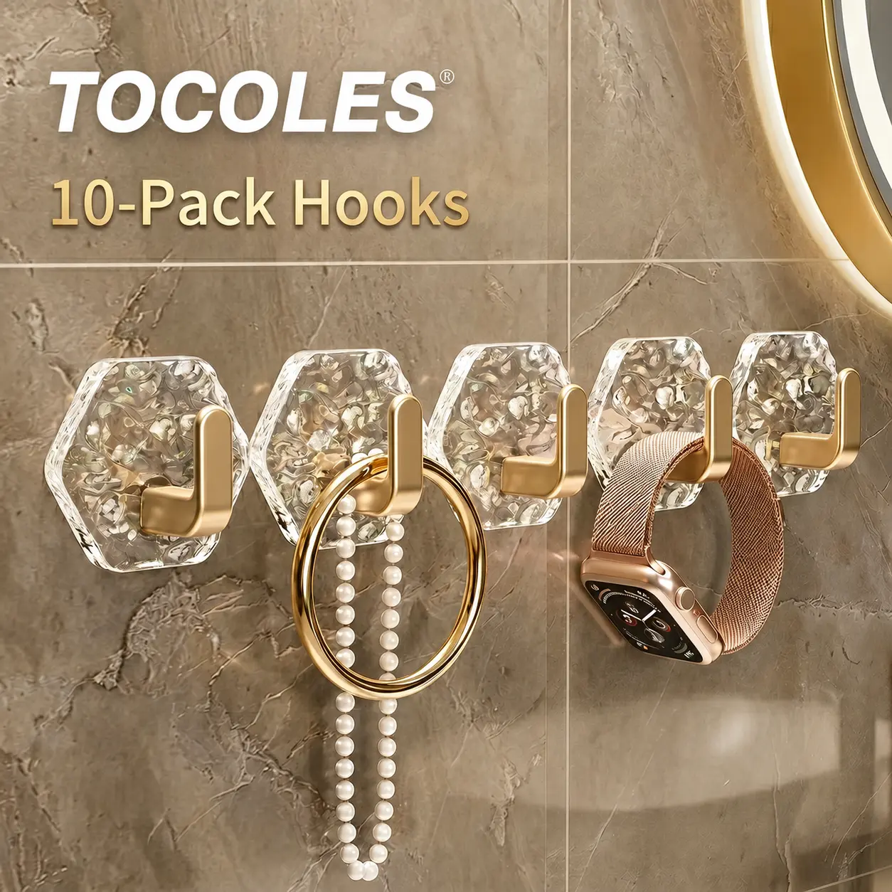 Plastic Self-Adhesive Hooks, 10/20-Pack Hexagonal Ripple Heavy-Duty Sticky Hooks, Waterproof Rustproof for Bathroom, Kitchen, Easy-Install Household Storage Organiser for Keys, Towels, Coats