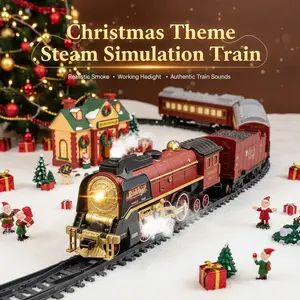 Christmas Train Set with Smoke and Sound New Upgrade Remote Control Train Set with Smoke Lights & Sound Infrared Control Includes Locomotive & Tracks Perfect Toy for 3-8 Years Old Kids Ideal Holiday Gift