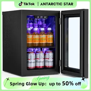 Antarctic Star 0.6Cu. Ft. Freestanding Wine Cellar,  mini  fridge,4-Bottle Red Wine with 6-Can Beer Refrigerator, Quiet Compressor, LED Light and Display, 40-61 ℉, Black