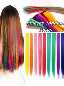 Rainbow Hair Extensions Colorful Clips/fixed Style Suitable for Girls Hair Accessories False Hair Pieces 9 Pcs Random Colors