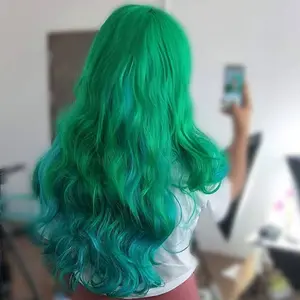 Dark Green Turquoise Mix Wavy Beauty Full Wig