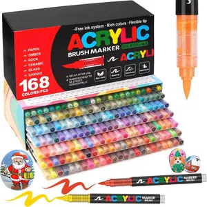 Acrylic Paint Marker Pen Set, Art Paint Marker, 16pcs/set Soft Brush Tip Pens with Automatic Ink Control System, Waterproof, Quick-Drying, Lightfast, for Rock Painting, Canvas, Wood, DIY Crafts