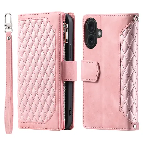 Women's Leather Flip Wallet Crossbody Mobile Phone Accessories - Fits iPhone 17/16 Pro Max/15/14/13/12, 360-Degree Protection, Drop-Safe Shockproof Shell, Fold Kickstand, Card Holder, Wrist Strap, Lanyard, Magnetic Closure, Zipper Purse, Cash Pocket