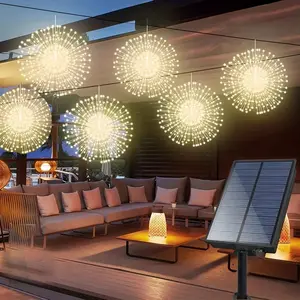 4pcs Solar-Powered LED Starburst Fireworks Lights, Backyard Solar Lights - Warm White, 8 Modes, Copper Wire Hanging Fairy Lights for Outdoor Garden, Patio, and Christmas Decorations