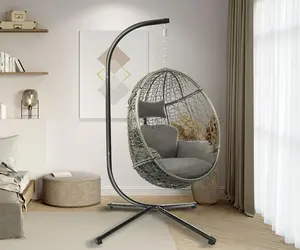 Hanging Wicker Egg Chair with Stand, Single Swing Chair with Cushions for Indoor and Outdoor Use, Supports Up to 350 lbs, Perfect for Patio, Garden, or Balcony