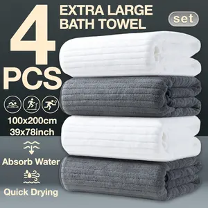 4-Piece Oversized Bath Towel Set, 100x200cm High-Quality Classic Striped Design, Multi-Color Options, Super Absorbent & Quick-Dry, Large Bath Towels